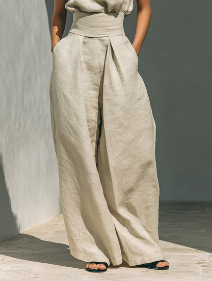 María | Conjunto de camiseta sin mangas y pantalones anchos de algodón y lino