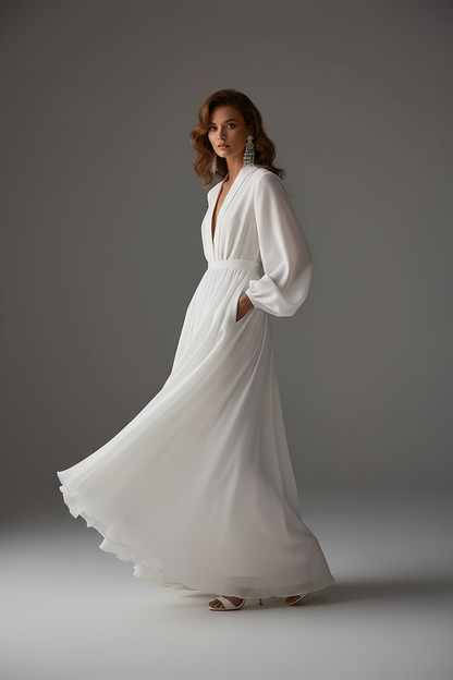 Sofía | Vestido largo blanco con escote en V