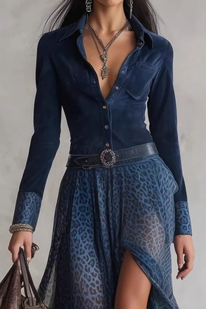 Lucia | Vestido largo camisero con estampado leopardo