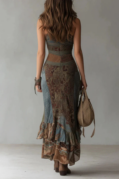 María | Vestido largo asimétrico con estampado y abertura lateral