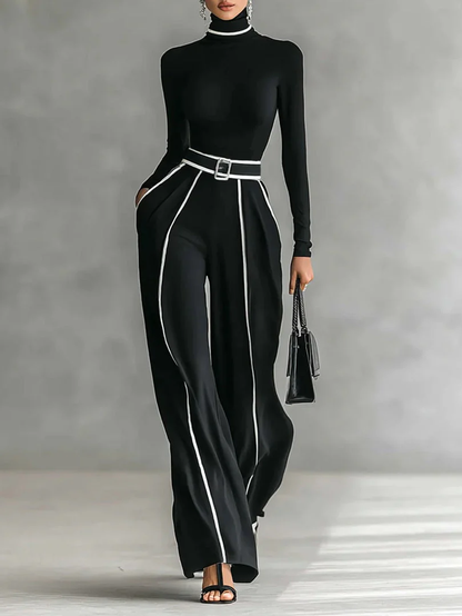 Emma | Conjunto elegante de dos piezas con cuello alto y pantalón ancho