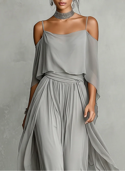 Isabela | Conjunto Fluido Gris con Top de Tirantes y Pantalón Ligero