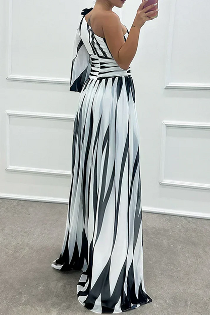 Shiloh - Vestido Maxi Elegante a Rayas con Un Hombro
