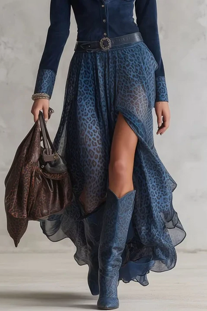 Lucia | Vestido largo camisero con estampado leopardo