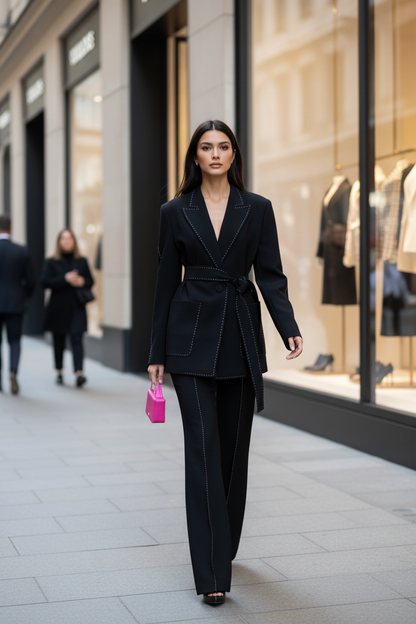 SELINE | Traje Sofisticado con Tachuelas Plateadas
