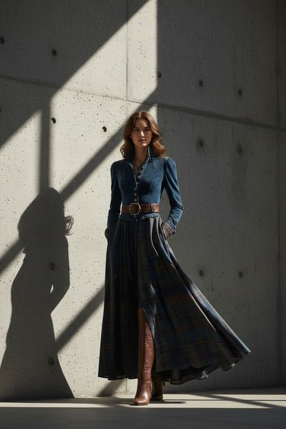 SOFIA | Vestido Maxi en Ante Azul