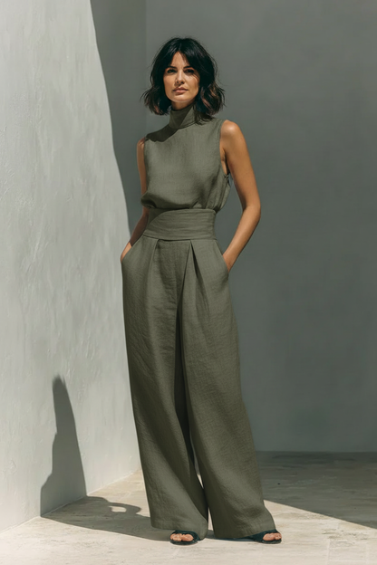 María | Conjunto de camiseta sin mangas y pantalones anchos de algodón y lino