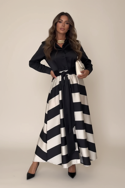 NESSIA | VESTIDO CAMISERO A RAYAS CON CINTURÓN