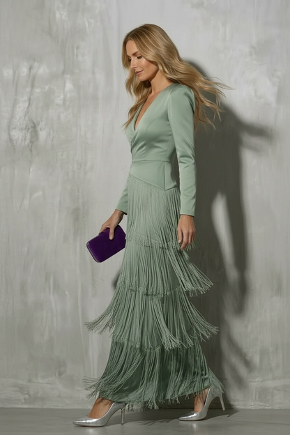 Clara | Vestido elegante de flecos con mangas