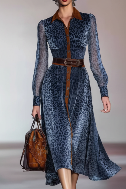 Catalina | Vestido camisero midi con estampado leopardo azul