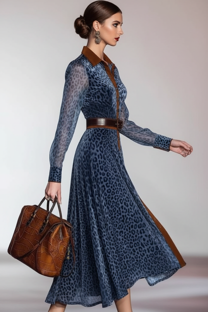 Catalina | Vestido camisero midi con estampado leopardo azul